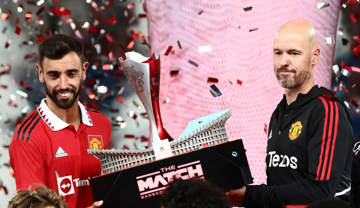 Erik ten Hag pun berhasil membuktikan kapasitasnya sebagai pelatih berkualitas dengan kemenangan ini dan memberi kesan positif di penampilan pertamanya. (AFP/Jack Taylor)