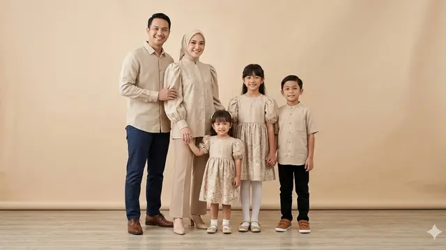 Model Baju Lebaran Keluarga Tema Earth Tone. AI