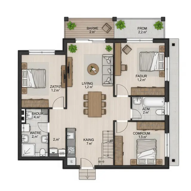 Inspirasi Desain Rumah Sederhana 3 Kamar Ukuran 8x10. Foto: Gemini