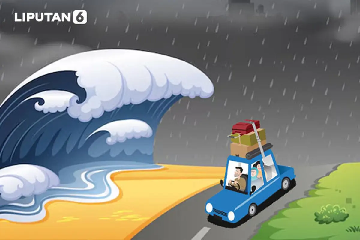 Banner Infografis Warning BMKG Tsunami Ancam Indonesia Saat Arus Mudik Lebaran.