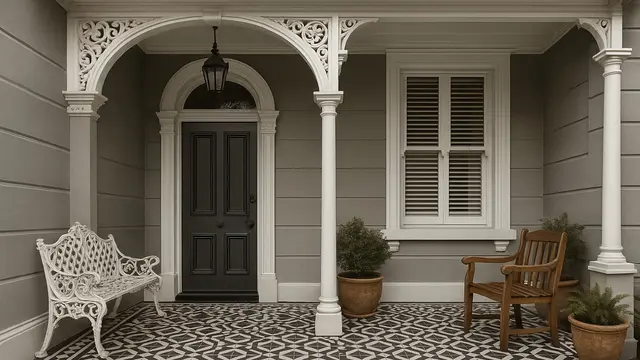 Model Teras Rumah Subsidi Tipe 36 Dengan Lantai Motif Geometris/Ilustrasi AI