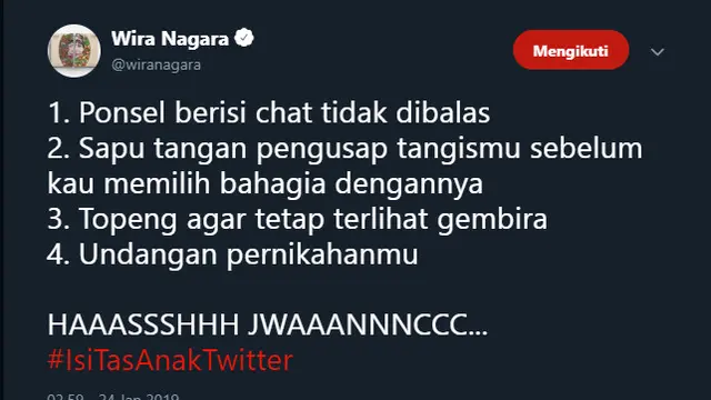 Cuitan Lucu 'Isi Tas Anak Twitter'