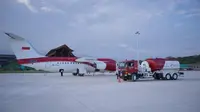 Pengisian avtur perdana di Bandara IKN untuk pesawat PT. Pelita Air Service BAE RJ-85/PK-PJJ sebesar 3,9 KL dalam penerbangan misi Kenegaraan VVIP RI1.