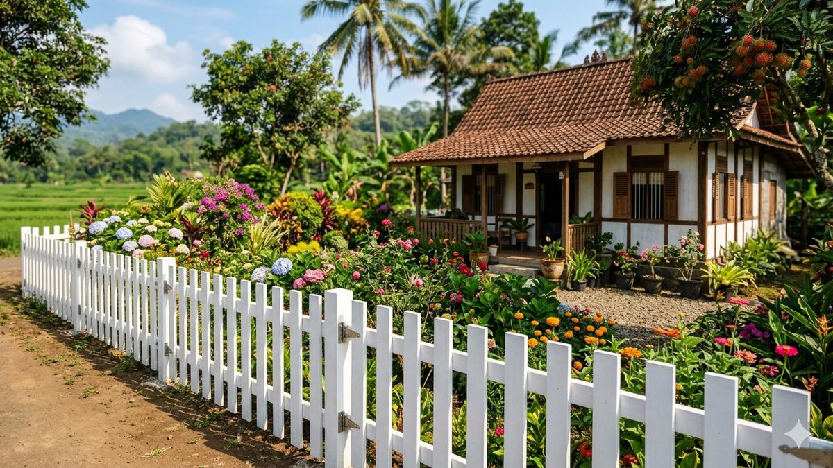 Pagar Rumah Kampung Warna Natural yang Menenangkan, Harmoni Estetika dan Kesejukan Alami
