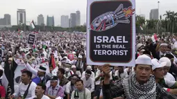 Seruan dukungan tersebut menyusul tindakan kekejaman Israel yang menewaskan ribuan jiwa rakyat Palestina. (AP Photo/Dita Alangkara)