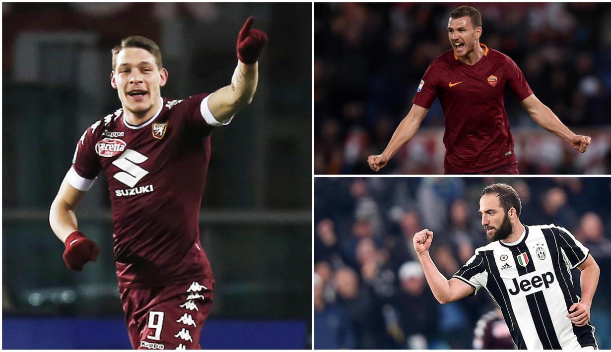 Berikut ini deretan top skorer sementara Liga Italia musim 2016/2017 hingga pekan ke-35, Edin Dzeko dan Andrea Belotti bersaing ketat di jalur top skorer Liga Italia