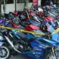 Ratusan motor knalpot brong dan motor untuk balap liar diamankan di Mapolresta Malang Kota hasil razia yang digelar pada Minggu, 1 Oktober 2023 (Istimewa)