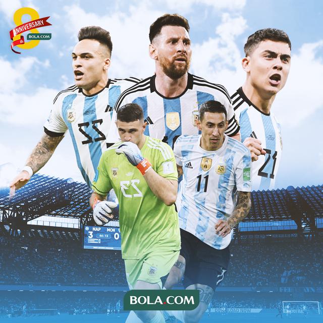Timnas Argentina - Lionel Messi, Lautaro Martinez, Emiliano Martinez, Paulo Dybala, dan Angel Di Maria
