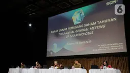 Hasil Rapat Umum Pemegang Saham Tahunan (RUPST) PT Surya Citra Media Tbk (SCMA) memutuskan membagikan dividen final Rp18 per saham. (Liputan6.com/Herman Zakharia)