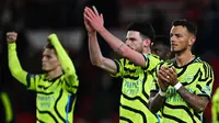 Duo Arsenal, Declan Rice dan Ben White, saat menghadapi Nottingham Forest pada 30 Januari 2024. (Paul ELLIS / AFP)