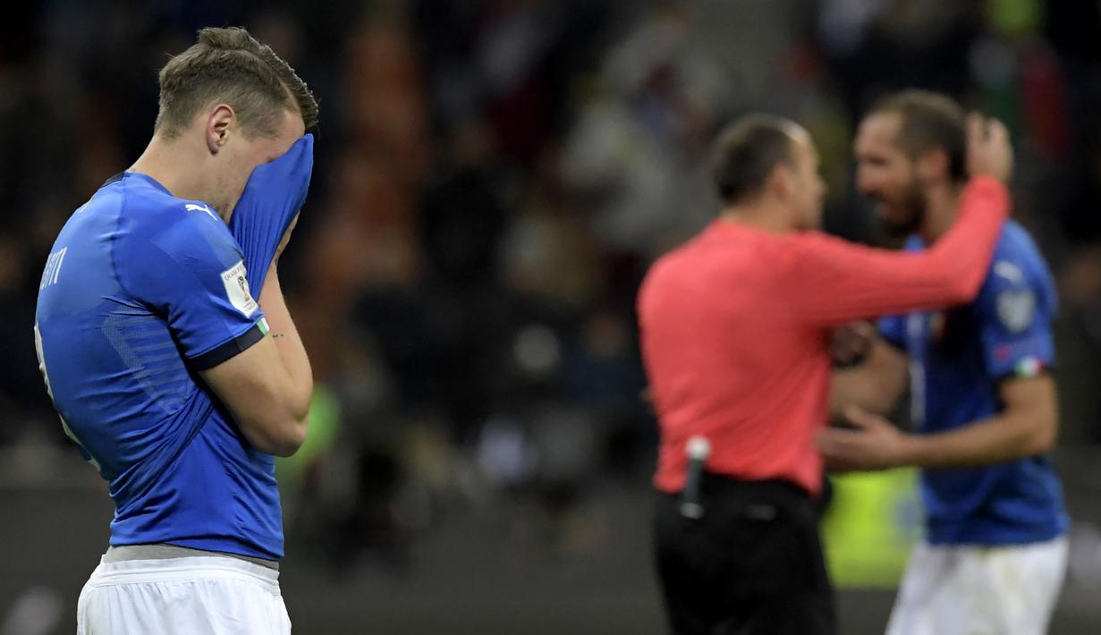 Pada Piala Dunia edisi sebelumnya, Italia juga secara mengejutkan gagal lolos ke putaran final usai dikalahkan Swedia dengan agregat skor 0-1. Kekalahan tersebut terjadi pada 10 November pada 2017 silam. (AFP/Miguel Medina)