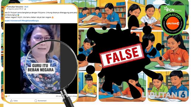 Tangkapan layar klaim video pernyataan Menteri Keuangan Sri Mulyani guru beban negara