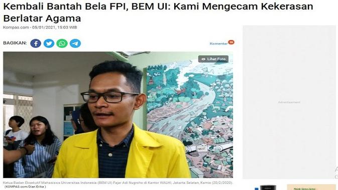 Gambar Tangkapan Layar Artikel dari Situs kompas.com