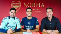 Mikel Merino (tengah) saat diperkenalkan sebagai pemain Arsenal. (X/Arsenal)