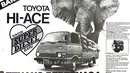 Toyota Hiace generasi pertama yang hadir di Indonesia sebagai mobil pick up. Versi minibusnya dibuat oleh beberapa pabrik karoseri. (Source: Instagram/@rayuaniklan)