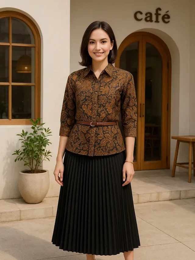 Atasan Batik dengan Rok Plisket