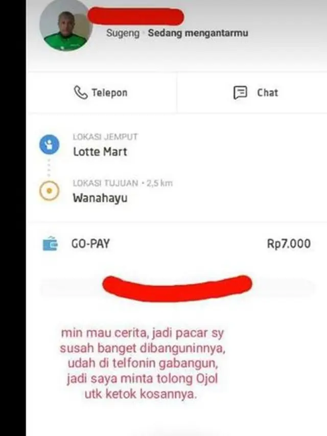 Wanita ini pesan ojol untuk bangunkan pacar (Foto : Instagram.com/ Dramaojol.id)