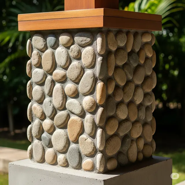 Tiang Kotak Batu Koral Finish Rustic