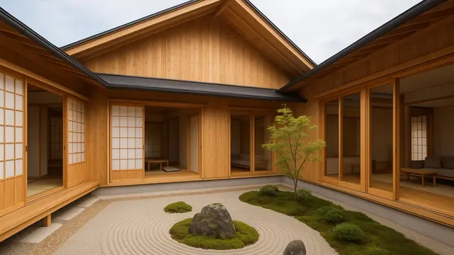 Rumah Kayu Modern Minimalis Leter L dengan Atap Asimetris (Foto: ChatGPT)