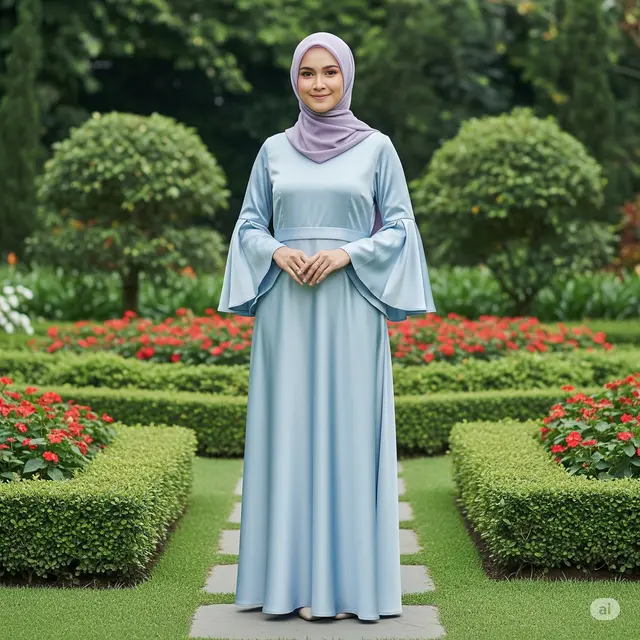 Gaun Maxi Pesta Muslimah Satin Pastel