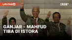 Calon presiden Ganjar Pranowo dan Calon Wakil Presiden Mahfud MD tiba di lokasi debat pilpres di Istora Senayan Jakarta.Pada debat capres 7 Januari, terdapat enam sub tema yang akan disampaikan oleh ketiga capres tersebut, yakni, pertahanan dan keama...