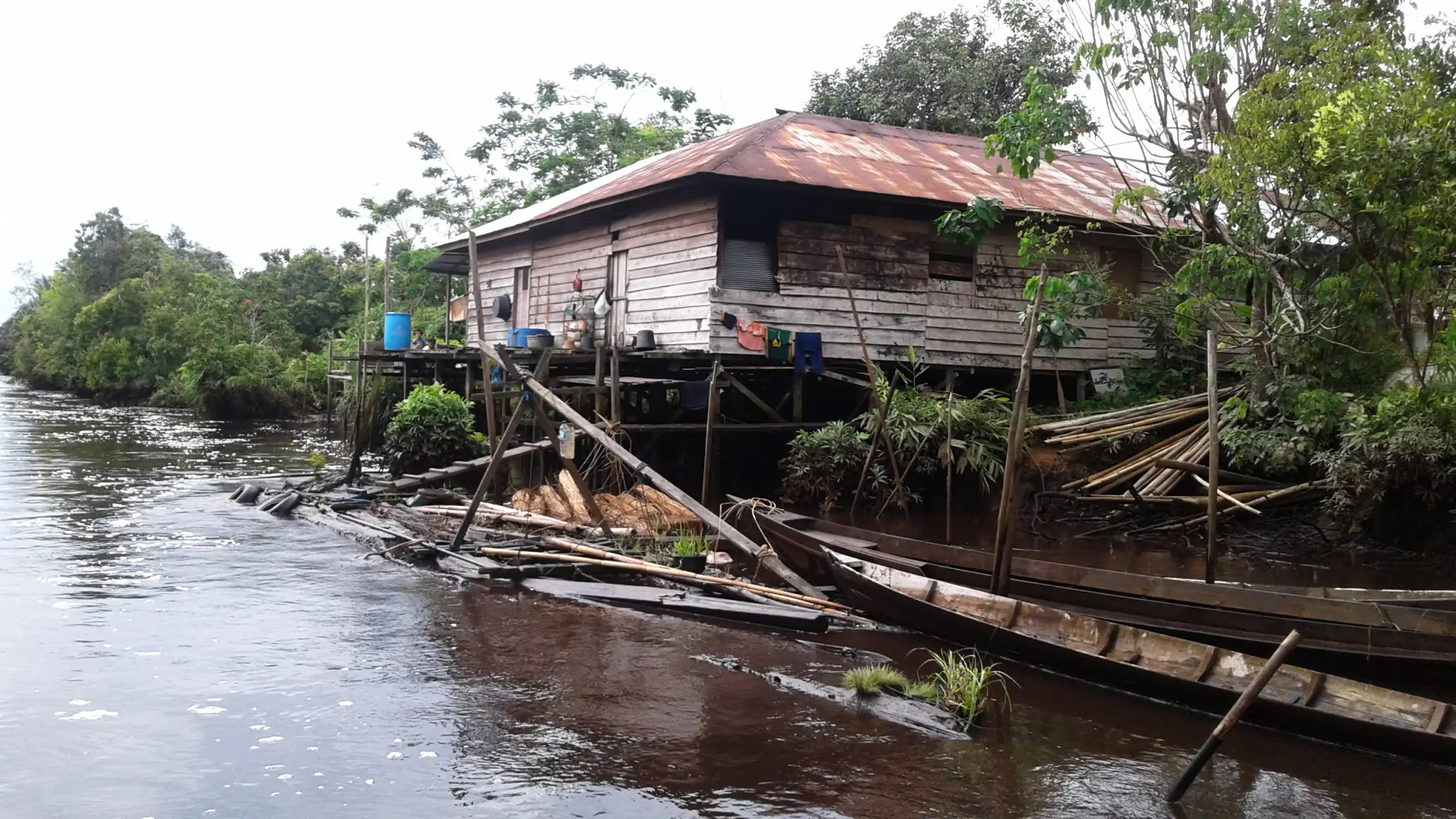 Banyak perahu kayu bermotor membawa penumpang dan kendaraan yang melebihi kapasitas, sehingga terjadi kecelakaan di sungai wilayah Kalimantan Tengah. (Liputan6.com/Rajana K)