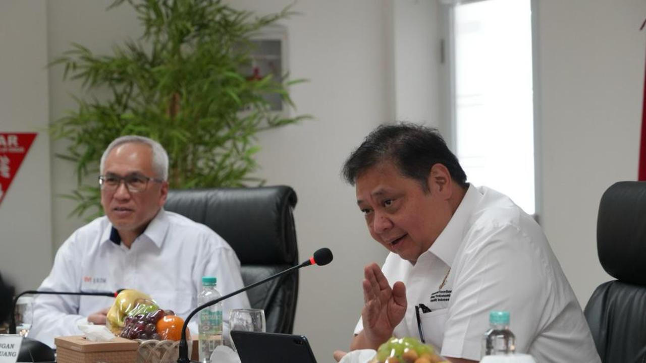 Menteri Koordinator Bidang Perekonomian Airlangga Hartarto saat meninjau langsung perkembangan pembangunan PSN Pelabuhan Internasional Patimban di Kabupaten Subang, Provinsi Jawa Barat, (24/1/2024).