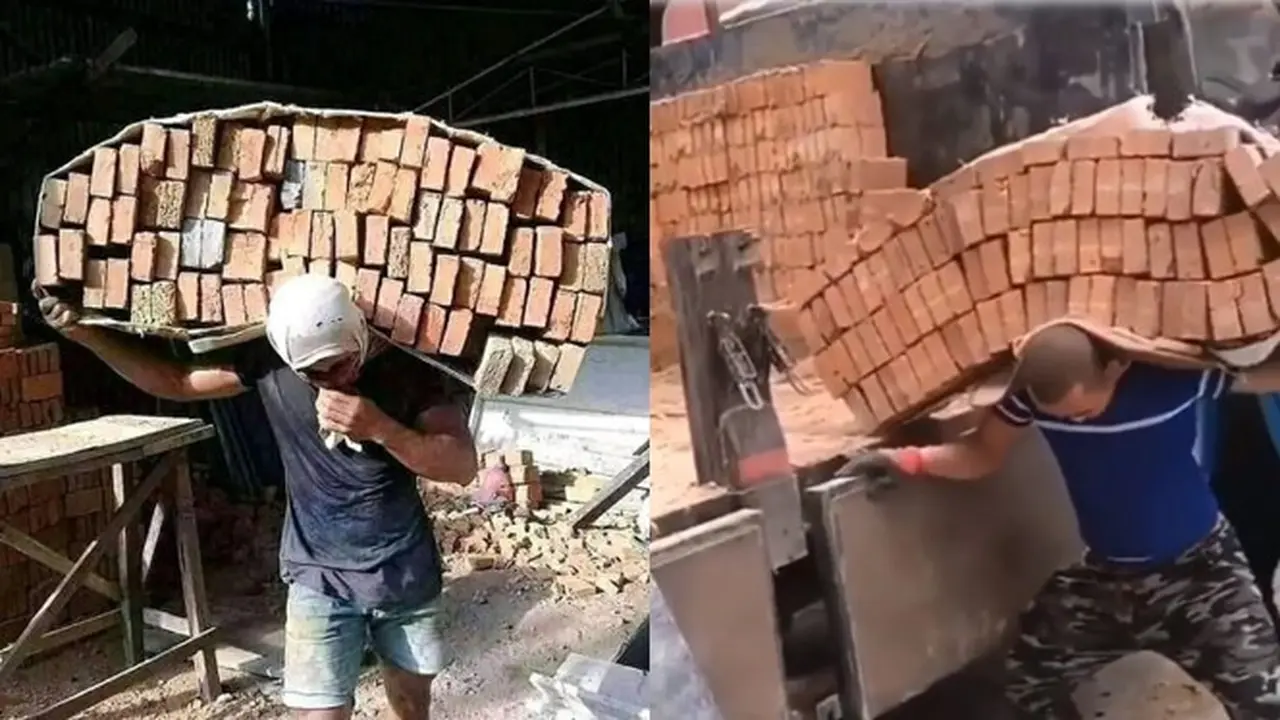 6 Aksi Kuli Bangunan Angkat Banyak Batu Bata Ini Bikin Melongo