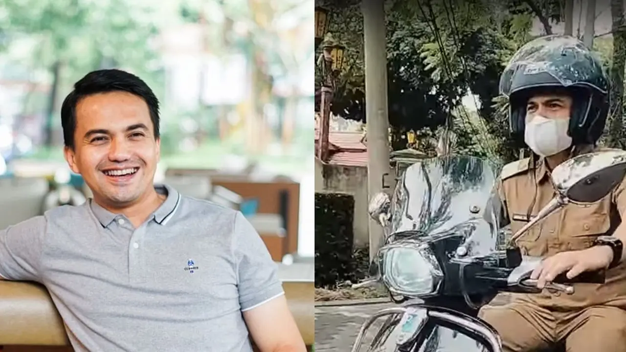 Potret Sahrul Gunawan Naik Vespa