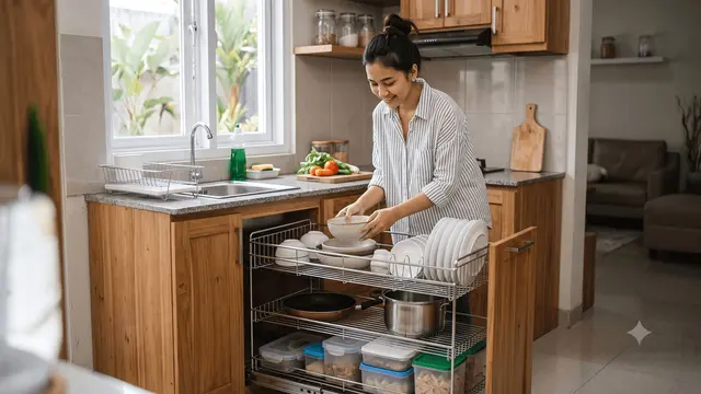 Inspirasi Dapur dengan Rak Piring Tarik