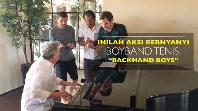 Berita video aksi Roger Federer, Grigor Dimitrov, Tommy Haas, dan Novak Djokovic, menyanyikan lagu romantis "Hard to Say I'm Sorry".