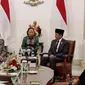 Presiden Joko Widodo atau Jokowi menerima kunjungan Grand Syekh Al-Azhar, Imam Akbar Ahmed Al Tayeb di Istana Merdeka, Jakarta, Selasa (9/7/2024).(Liputan6.com/ Lizsa Egeham)