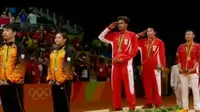 Lagu Indonesia Raya akhirnya berkumandang di ajang Olimpiade Rio 2016.