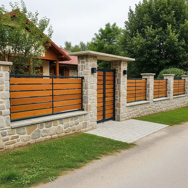 Model Pagar Kombinasi Gerbang dan Dinding Samping untuk Rumah Desa (Image by Gemini AI)