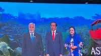 Presiden Jokowi dan Ibu Iriana menyambut&nbsp;Presiden Timor Leste Xanana Gusmao&nbsp;sebelum KTT ke-43 ASEAN dimulai di Plenary Hall, JCC, Jakarta, Selasa (5/9/2023). (Liputan6/Benedikta Miranti)