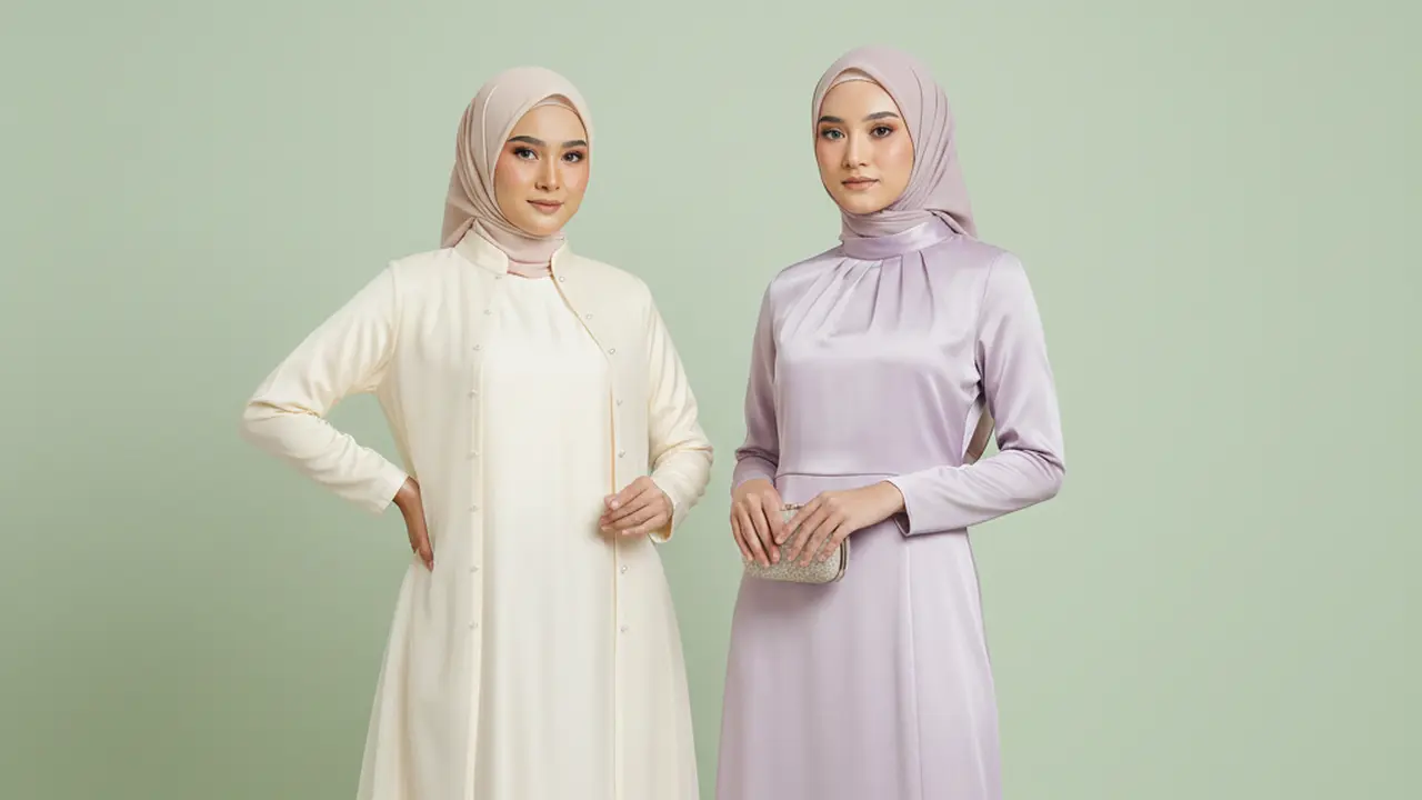 Model Gamis Satin Polos Pastel untuk Kondangan 2026. Gemini