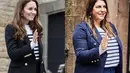 Katie juga meniru gaya Kate Middleton dengan blazer dan inner sweater bergarisnya. Instagram @katiesturino