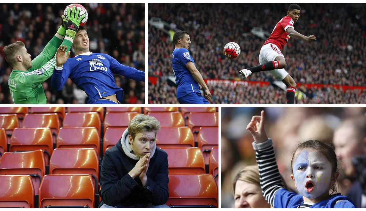 Foto terbaik Liga Inggris pekan ke-32 musim 2015/2016 diwarnai oleh aksi striker MU, Marcus Rashford, serta seorang anak kecil pendukung Leicester yang mewarnai wajahnya. (AFP-Reuters)