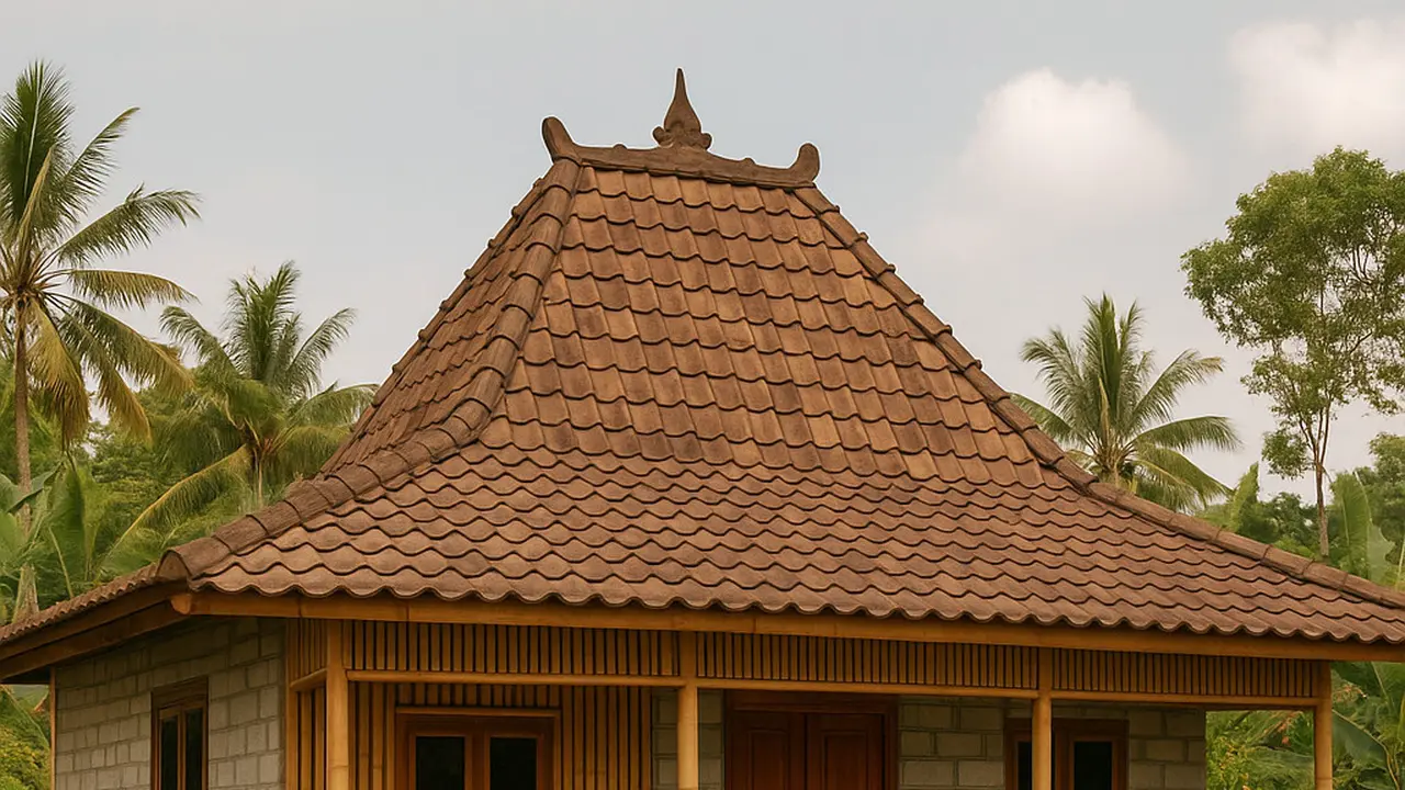 Model Rumah Bambu dan Batako Sederhana dengan Atap Joglo/Ilustrasi AI
