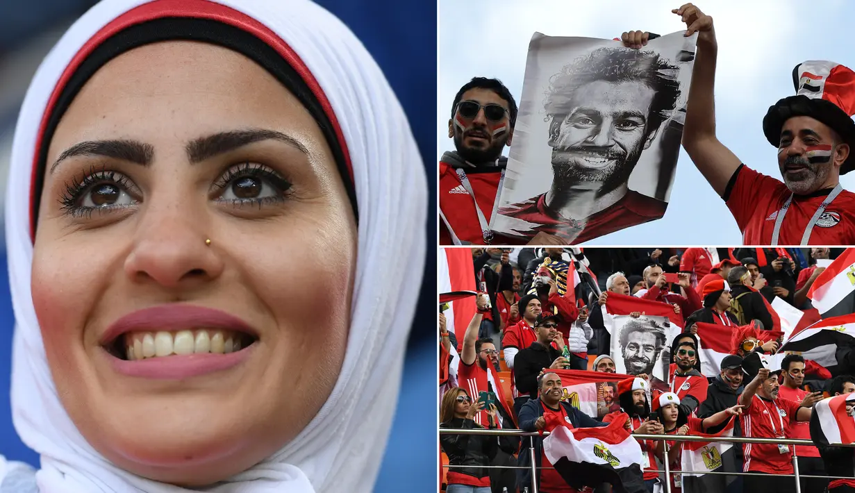 Sejumlah wanita-wanita cantik memberikan dukungan kepada Mesir yang tampil melawan Uruguay pada laga Grup A Piala Dunia 2018. Bagi para suporter Mesir, Mohamed Salah, menjadi idola utama. (Kolase foto-foto AFP dan AP)