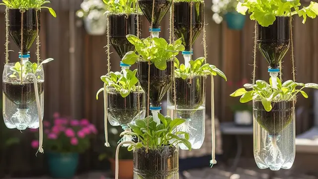 Model Kebun Mungil di Halaman Belakang dengan Botol Bekas