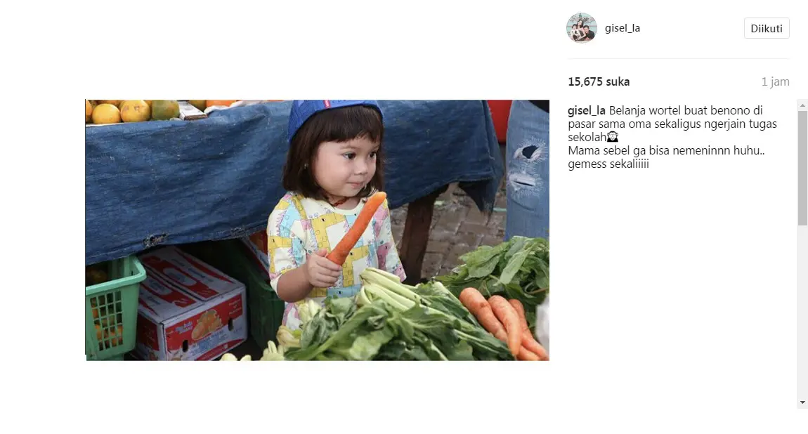 Gisel gemas melihat anaknya belanja sendiri ke pasar tradisional (Foto: Instagram)