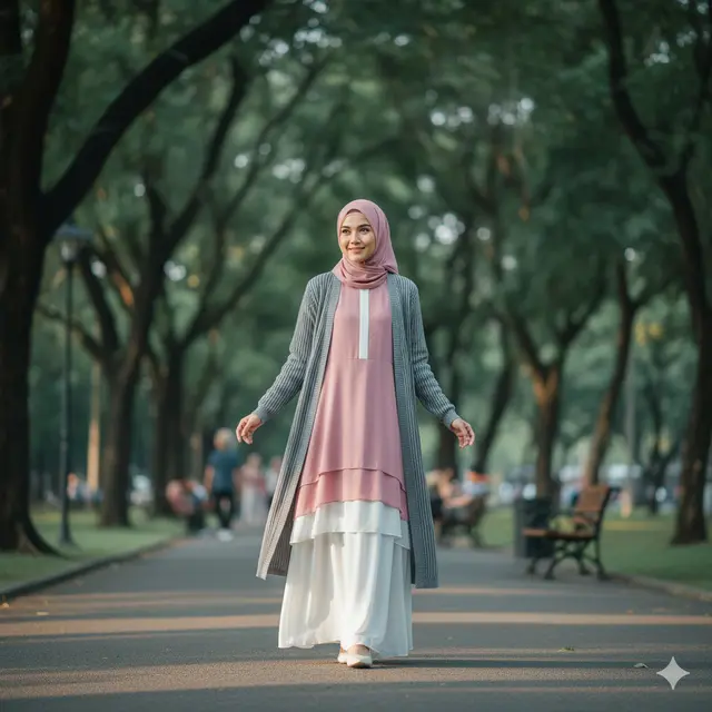 Gamis Kombinasi Cardigan Rajut