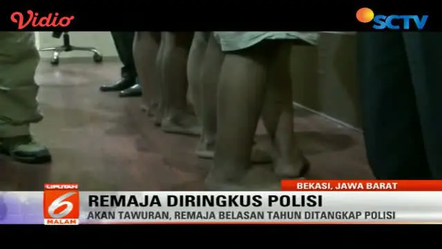 Polres Metro Bekasi Kota, Jawa Barat, mengamankan 8 remaja berusia belasan tahun karena akan tawuran di kawasan Kecamatan Bekasi Selatan.