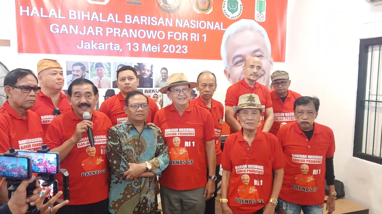 Relawan Ganjar menggelar halal bihalal di Jakarta,  Sabtu (13/5/2023).