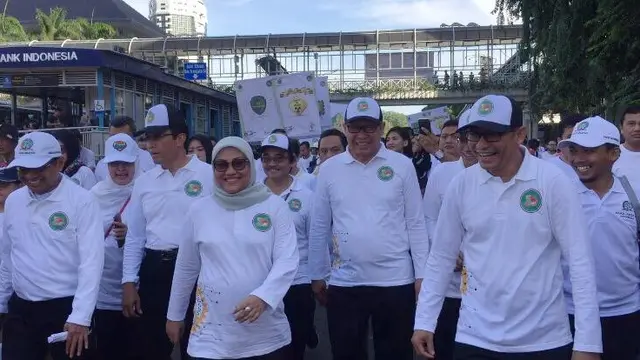 Perayaan emas Keselamatan dan Kesehatan Kerja (K3) di Pintu Barat Daya Monas, Jakarta Pusat, Minggu (12/1/2020).Liputan6.com