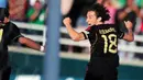 Kegembiraan gelandang Timnas Meksiko Andres Guardado usai membobol gawang AS pada partai final Concacaf Gold Cup di Pasadena, California, 25 Juni 2011. AFP PHOTO/Robyn BECK