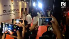 Para paslon tiba di lokasi debat capres cawapres di Hotel Bidakara, Jakarta.