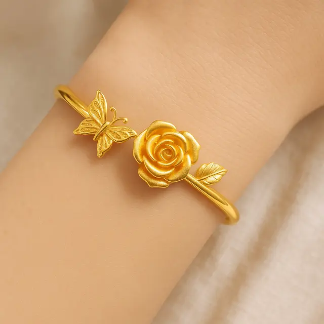 Model Gelang Emas Elegan 2 Gram Motif Bunga dan Kupu Trendi
