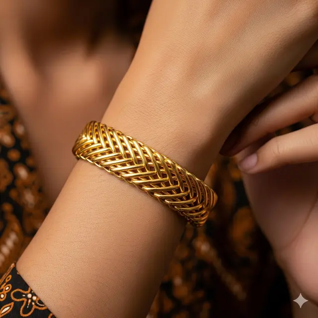 Gelang Anyaman Emas Pipa